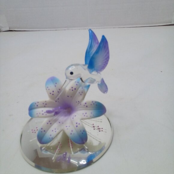 Glass Baron Hummingbird Blue Lily Mirrored Crystal Accents Air Brushed - Picture 14 of 15